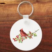 Watercolor Cardinal Bird on Berry Branch Schlüsselanhänger (Vorderseite)