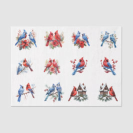Watercolor Cardinals Blue Birds Elements Decoupage Seidenpapier