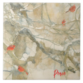 Watercolor Cardinals in the Snow Fliese