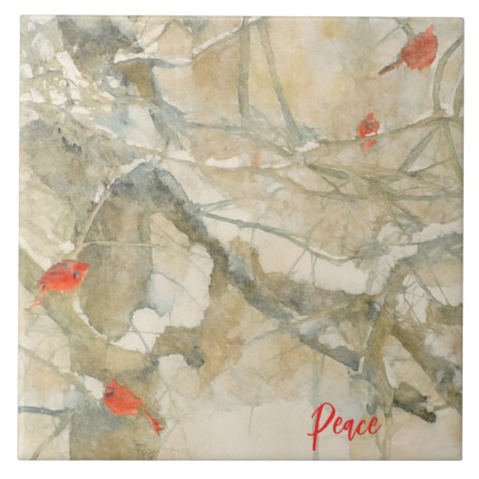 Watercolor Cardinals in the Snow Fliese (Vorderseite)