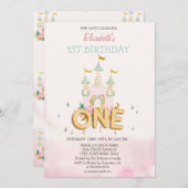 Watercolor Castle Flowers One 1st Birthday Einladung (Vorne/Hinten)