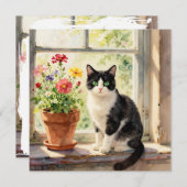 Watercolor Cat and Flower Themed Blank (Vorne/Hinten)