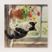 Watercolor Cat and Flower Themed Puzzle (Horizontal)