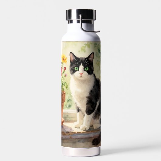 Watercolor Cat and Flower Themed Trinkflasche (Links)