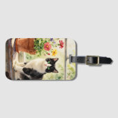 Watercolor Cat and Flowers on Window Sill Gepäckanhänger (Vorderseite (Horizontal))