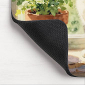 Watercolor Cat and Flowers on Window Sill Mousepad (Ecke)