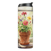 Watercolor Cat and Flowers on Window Sill Thermosbecher (Nach links gedreht)