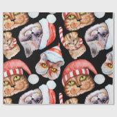 Watercolor Cat Christmas Pattern Geschenkpapier (Flach)