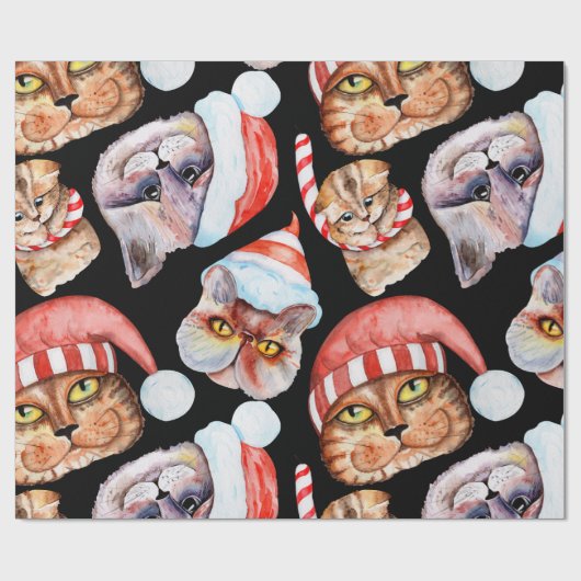 Watercolor Cat Christmas Pattern Geschenkpapier (Flach)