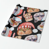 Watercolor Cat Christmas Pattern Geschenkpapier (Ungerollt)