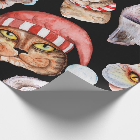 Watercolor Cat Christmas Pattern Geschenkpapier (Ecke)