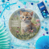 Watercolor Cat Meadow Flowers 80th Birthday Pappteller (Party)