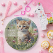Watercolor Cat Meadow Flowers 80th Birthday Pappteller (Party)