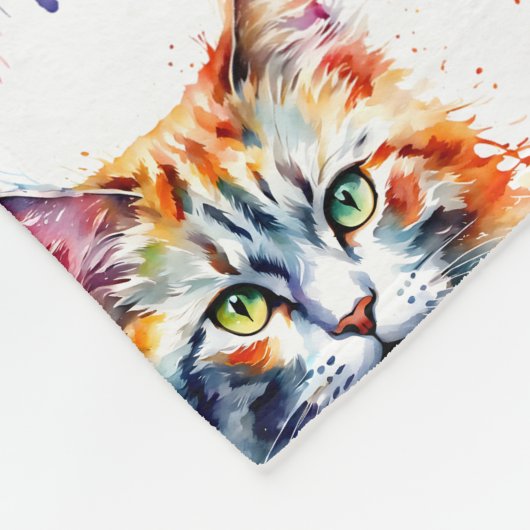 Watercolor Cat Multicolor Splash art Fleecedecke (Ecke)