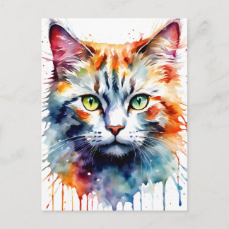 Watercolor Cat Multicolor Splash art Postkarte