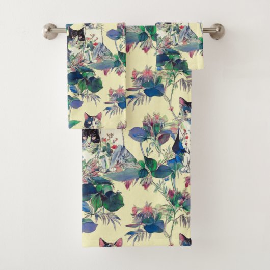 Watercolor Cats in a Garden Badhandtuch Set (Insitu)