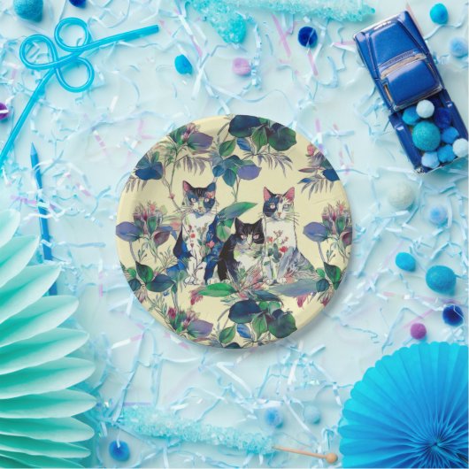 Watercolor Cats in a Garden Pappteller (Party)