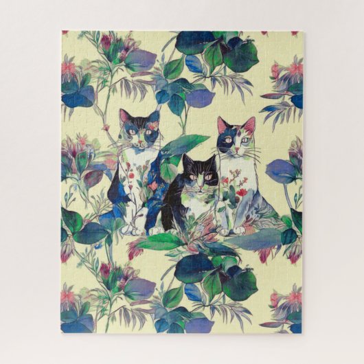 Watercolor Cats in a Garden Puzzle (Vertikal)