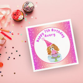 Watercolor Cavalier King Charles Cupcake Birthday Serviette