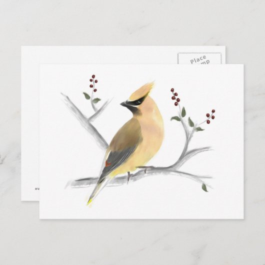 Watercolor Cedar Waxing Postcard Postkarte (Vorne/Hinten)