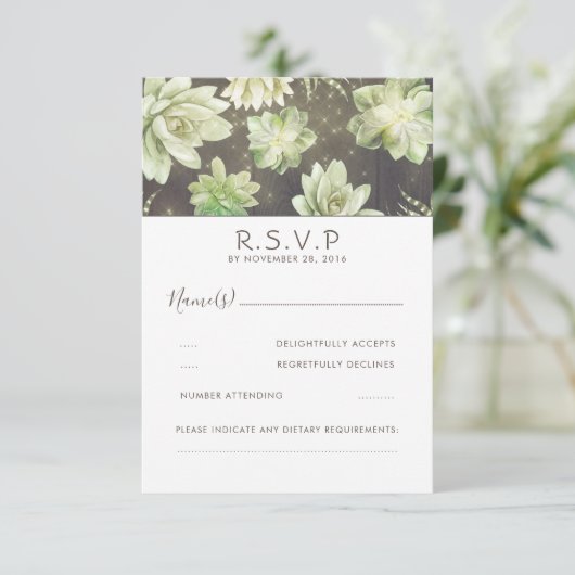 Watercolor Celadon Succulent Wedding RSVP (Stehend Vorderseite)