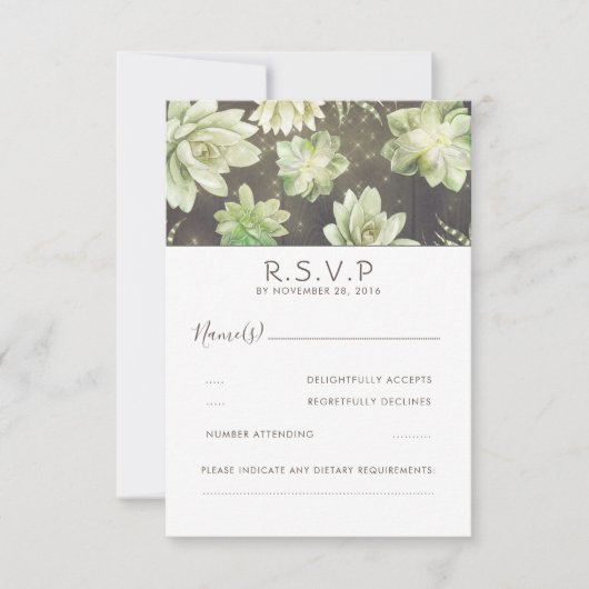 Watercolor Celadon Succulent Wedding RSVP Karte (Vorderseite)