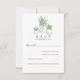 Watercolor Celadon Succulent Wedding RSVP Karte