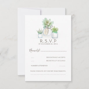 Watercolor Celadon Succulent Wedding RSVP Karte