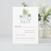 Watercolor Celadon Succulent Wedding RSVP Karte (Stehend Vorderseite)