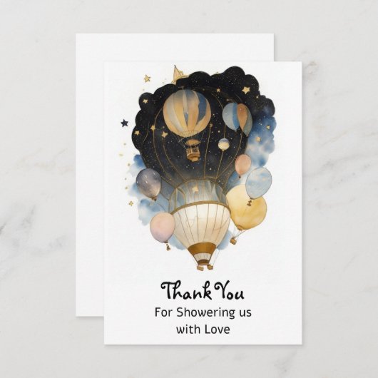 Watercolor Celestial Balloon Babydusche Dankeskarte (Vorne/Hinten)
