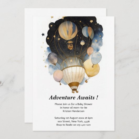 Watercolor Celestial Balloon Babydusche Einladung (Vorne/Hinten)