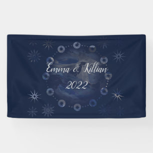 Watercolor Celestial Dark Blue Skies Banner