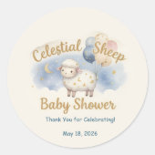 Watercolor Celestial Sheep & Balloons Baby Shower  Runder Aufkleber (Vorderseite)