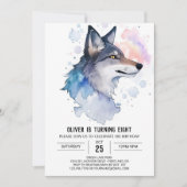 Watercolor Celestial Wolf Birthday Einladung (Vorderseite)