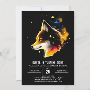 Watercolor Celestial Wolf Cub Howl Birthday Einladung