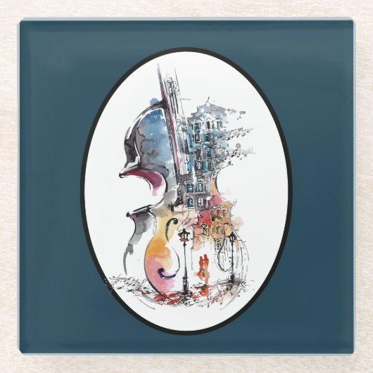 Watercolor Cello Vignette Glasuntersetzer (Vorderseite)