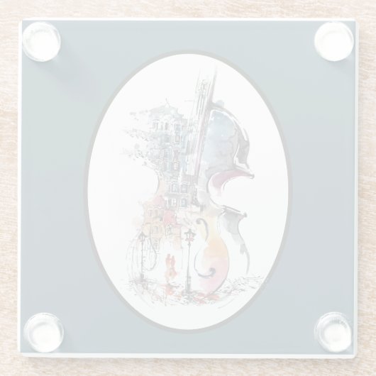 Watercolor Cello Vignette Glasuntersetzer (Rückseite)