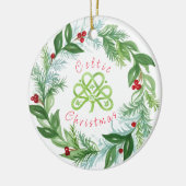 Watercolor Celtic Christmas Wreath PERSONALIZE  Keramik Ornament (Links)