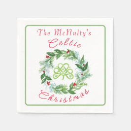 Watercolor Celtic Christmas Wreath PERSONALIZE Serviette