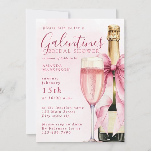 Watercolor Champagne Galentines Bridal Shower Einladung (Vorderseite)