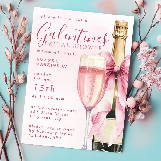 Watercolor Champagne Galentines Bridal Shower Einladung