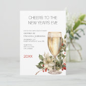 Watercolor Champagne New Year's Eve Party Einladung (Stehend Vorderseite)