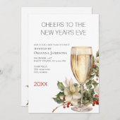 Watercolor Champagne New Year's Eve Party  Einladung (Vorne/Hinten)