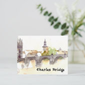 Watercolor Charles Bridge Postcard Postkarte (Stehend Vorderseite)