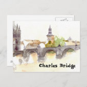 Watercolor Charles Bridge Postcard Postkarte (Vorne/Hinten)