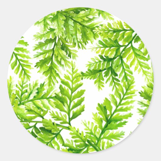 Watercolor Chartreuse Green Ferns Muster Hochzeit Runder Aufkleber (Vorderseite)