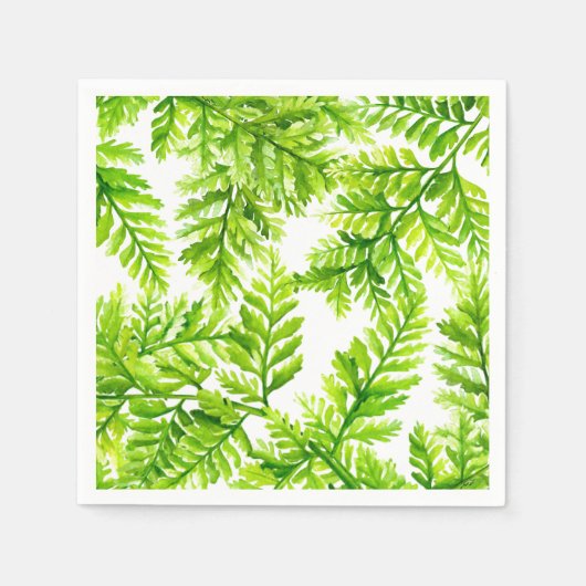 Watercolor Chartreuse Green Ferns Muster Hochzeit Serviette (Vorderseite)