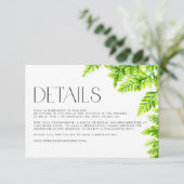 Watercolor Chartreuse Green Ferns Wedding Details Begleitkarte (Stehend Vorderseite)