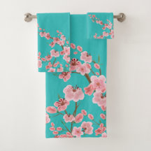 Watercolor Cherry Blossom Bath Towel Set