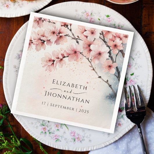 Watercolor Cherry Blossom Chic Hochzeitsfeier Serviette